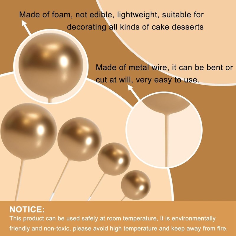 20 Pcs Ball Cake Topper Decorations Mini Balloons Cake Topper Sticks Gold Cake gallery