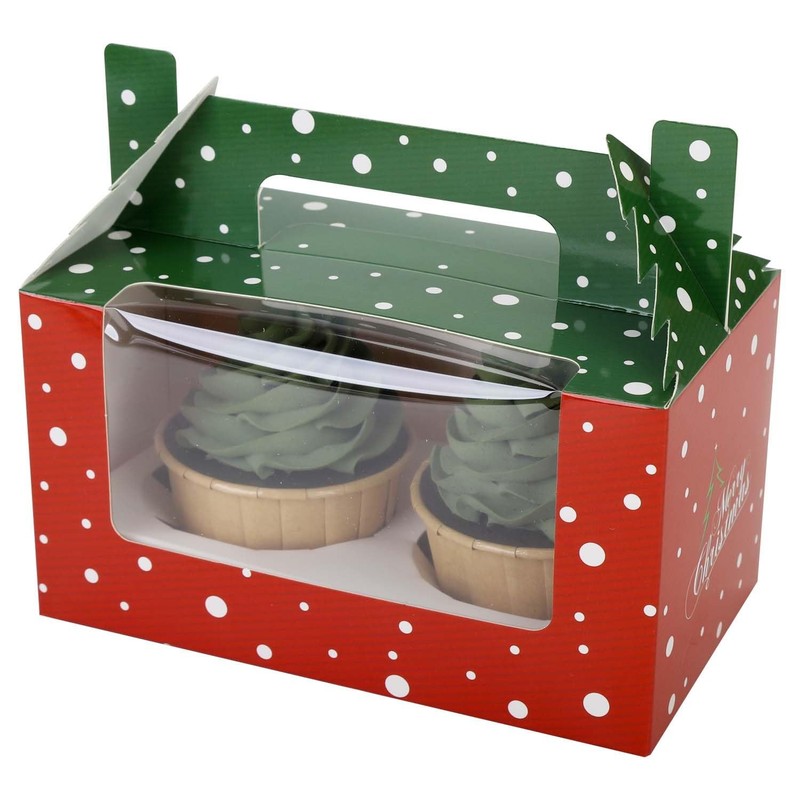 15 Pcs Christmas Cupcake Boxes with Window,Insert and Handle Holds 2 Standard…