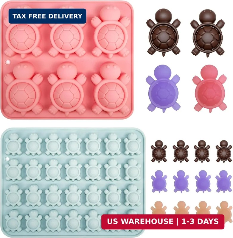 2 Pack Silicone Chocolate and Gummy Molds, 3D Sea Turtle Candy Mold, Non-Stick F