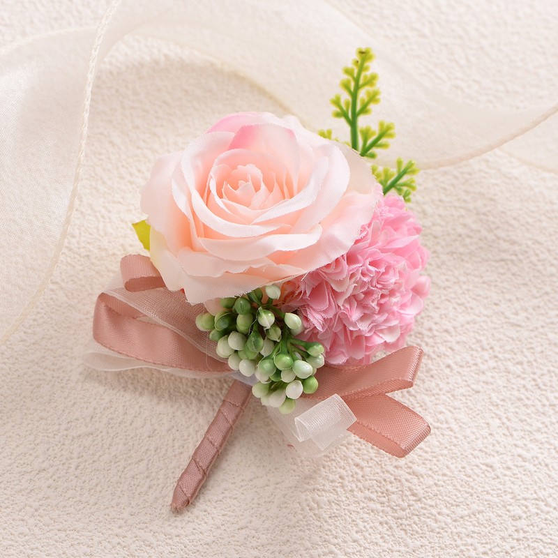 2-Pack Boutonnieres for Men, Artificial Rose Men Boutonnieres [Pink] gallery