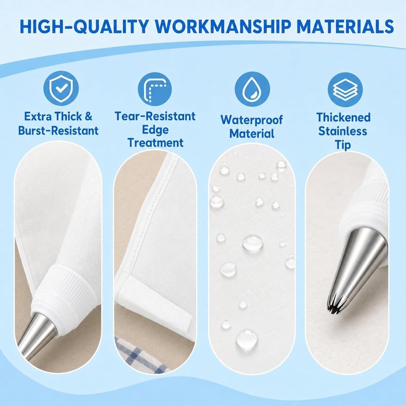 Reusable Piping Bags and Tips Set – 16″ Pastry Bags for Cake Decorating, Cupcake
