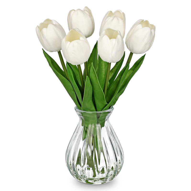 Oairse Artificial Tulips Flowers Floral Arrangement – 6 Stems Faux Flowers