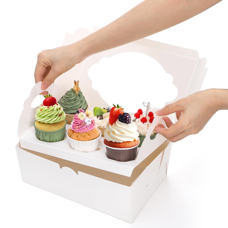 30 Pack Cupcake Boxes 10.2x6.9x4 Inch 6 Count White Containers Window Insert gallery