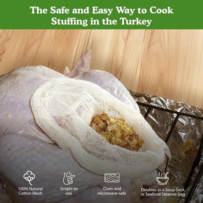 Regency Wraps Turkey Stuffing Bags, 100% Cotton Mesh Bag Pack of 2, Natural gallery