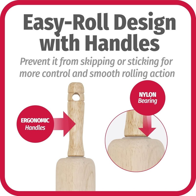Durable 17.75" Wooden Rolling Pin with Easy Roll Bearings for Perfect Pastries gallery
