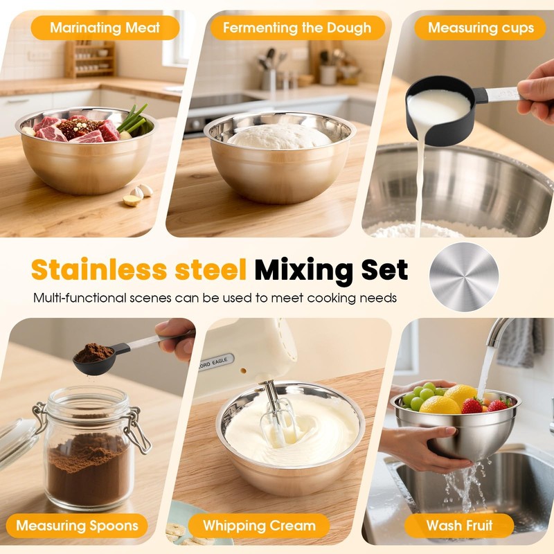5-Speed Hand Mixer With 4 Stainless Steel Mixing Bowls Set, 300W Lightweight ... gallery