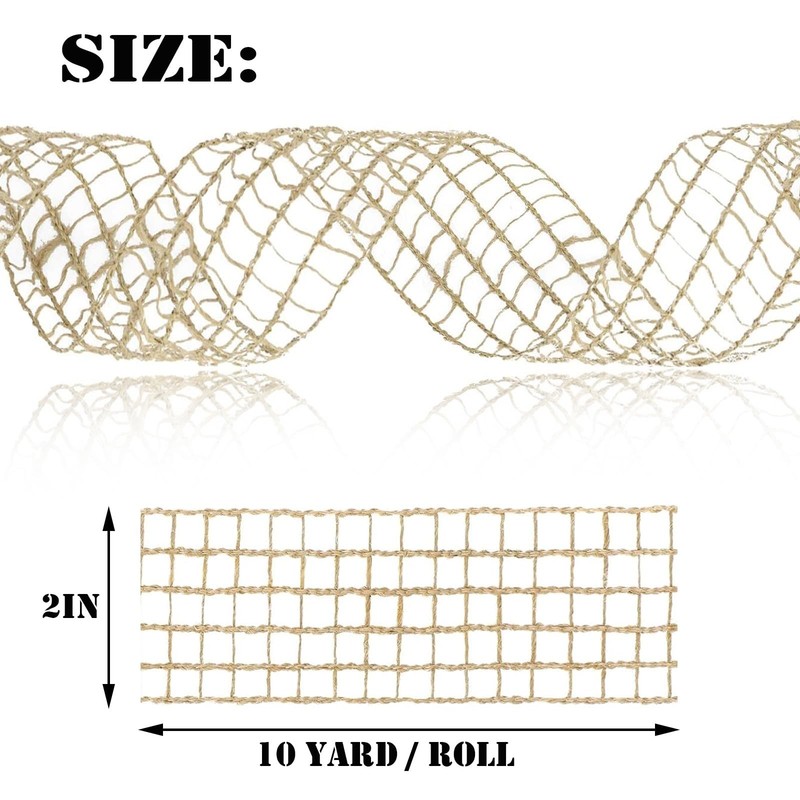 2 Inch Wired Edge Burlap Net Ribbon - 10 Yards Rustic Jute Mesh for DIY Craft... gallery