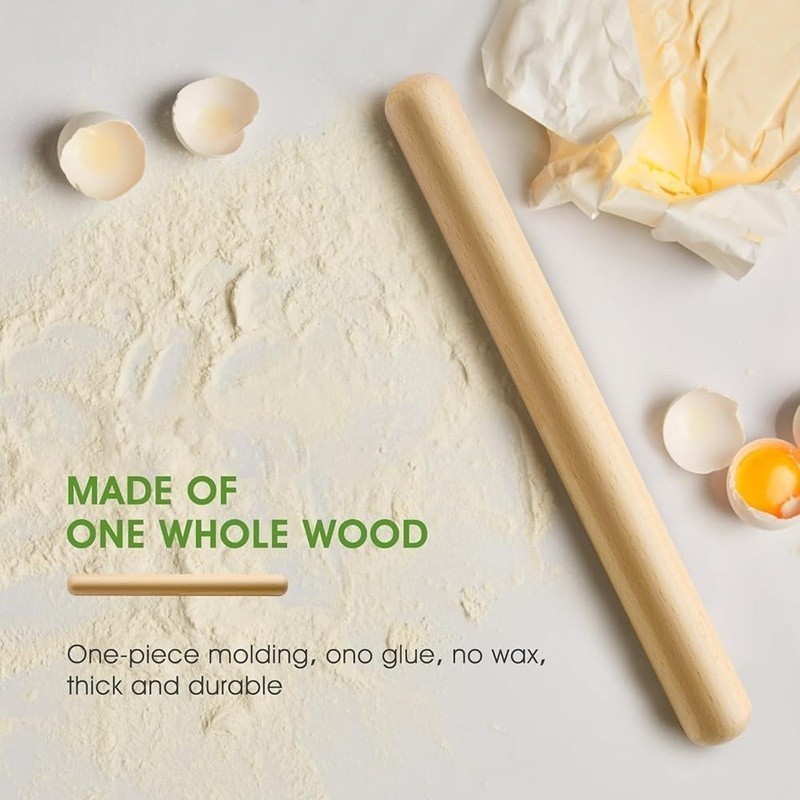 Natural Beech Wood Rolling Pin Tapered Kitchen Baking Dough Tool 11.5 Inch New gallery