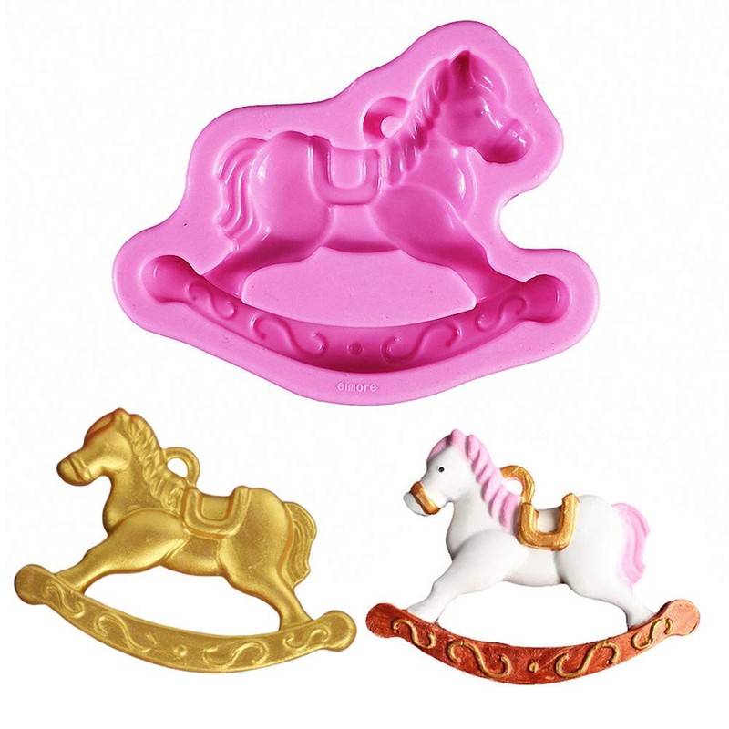 Rocking Horse Cake Fondant Mold, Wooden Ride on Silicone Chocolate Pink
