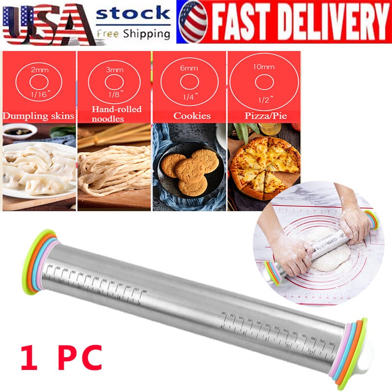 1PC Adjustable Thickness Non Stick Stainless Steel Rolling Pin