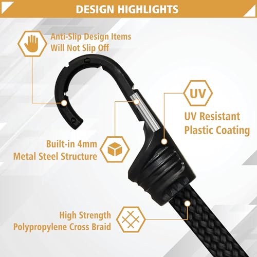 Bungee Cords with Hooks - Heavy Duty Outdoor Straps - Full Size - Black gallery
