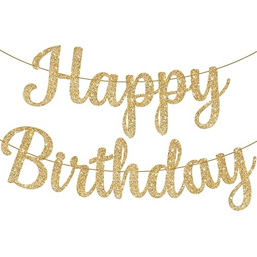 , Glitter Happy Birthday Banner - Pre-Strung 10 Feet, Happy Birthday Sign Gold gallery