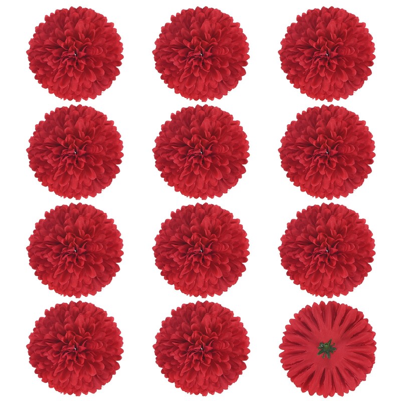 12-Pack Artificial Flower Heads, Red Fake Chrysanthemum Floral for DIY