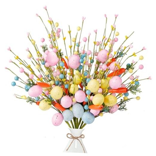 Artificial Easter Stems 6 Pcs Spring Berry Picks with Eggs Carrot Colorful