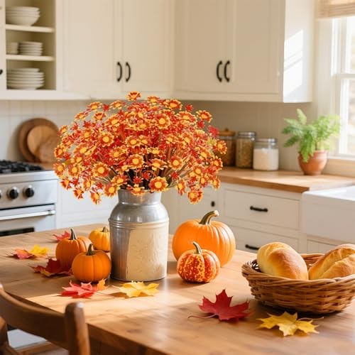 264 Heads Artificial Fake Fall Flowers Plants 8 Bundles Orange Daisy gallery