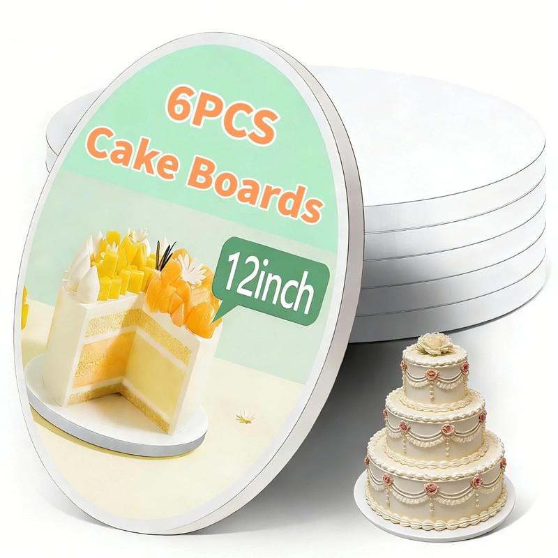 6 PCS 12 Inch Round Cake Boards 1/2 Inch Thick Drums Cardboard Bakery Base
