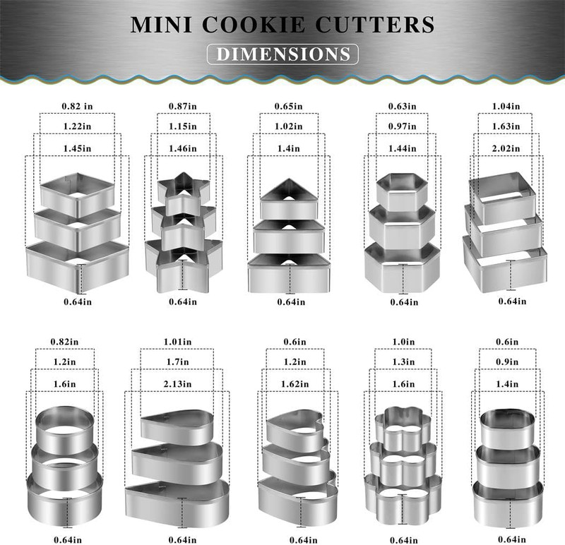Mini Cookie Cutters Set with Box, 30Pcs Small Stainless Steel Flower Square Hea gallery
