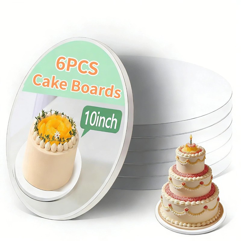 6PCS 10 Inch Round Cake Boards, Food-1/2″ Thick Cake Drums, Greaseproof Cardb…