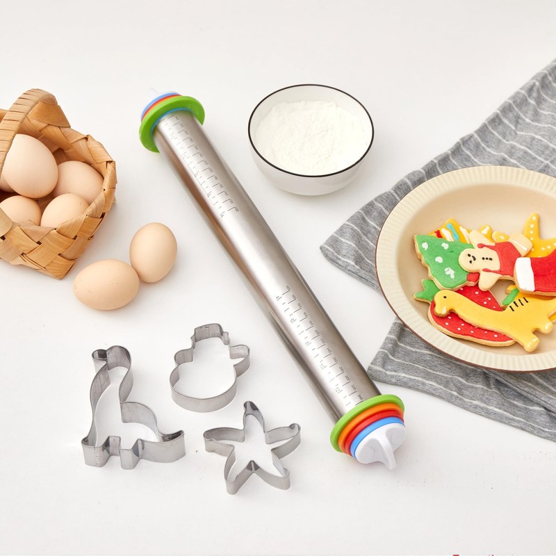 Rolling Pin with Thickness Rings, 17" Adjustable Stainless Steel Rolling Pins... gallery