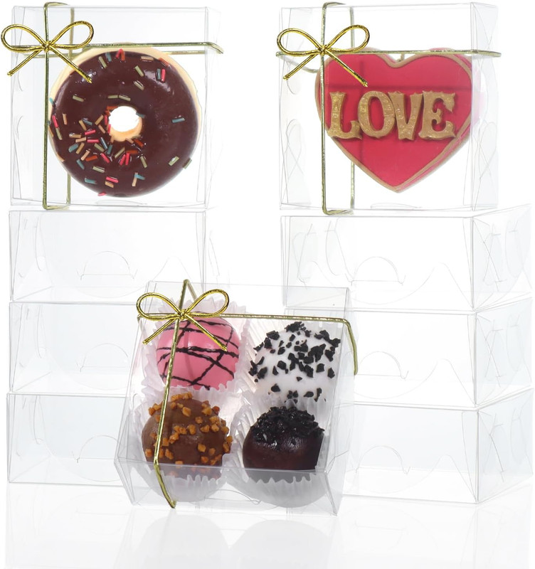 3.3X3.3X1.5Inch 50PCS Clear Cookie Boxes Packaging, Perfect for Displaying Small