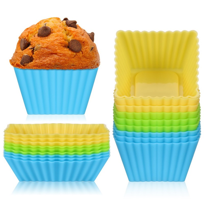 18 Pcs Silicone Baking Molds Square Rectangle Cupcake Molds Reusable Cake Pans