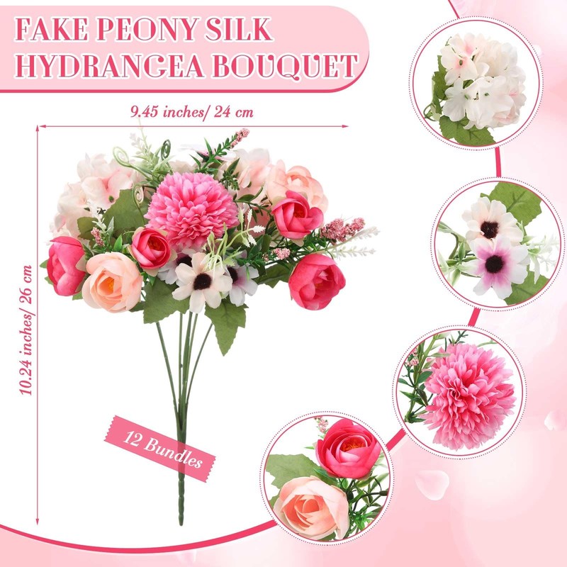 Tigeen Peonies Artificial Flowers Faux Roses Silk Flowers Hydrangea Artificial gallery