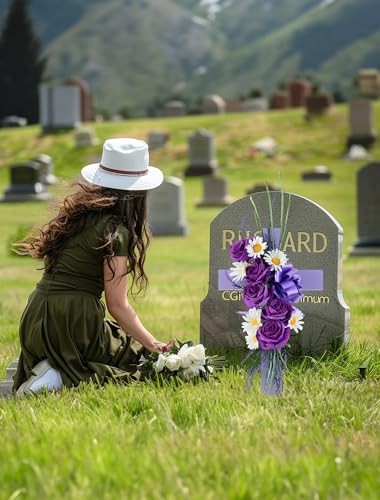 Cross for Cemetery Grave with Flowers: Outdoor Grave Decorations - 1Pc Purple gallery