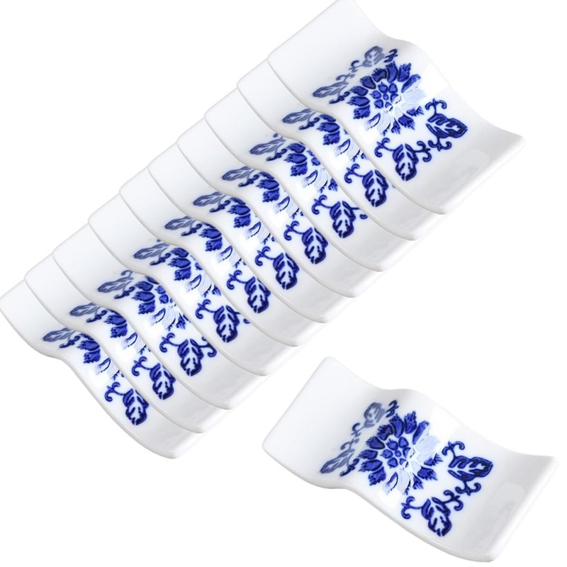 10 Pcs Ceramic Chopsticks Holder, Blue and White Chopstick Rest Chopsticks St…