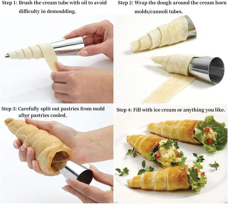 10 Pack Large Cream Horn Forms 5-Inch, Non-Stick Cream Horns Pastry Mould Croiss gallery