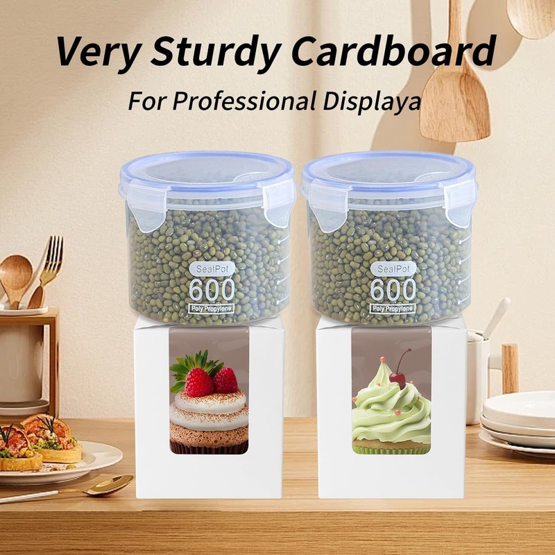 70pcs Cupcake Boxes with Window and Handle Individual Disposable White Single... gallery