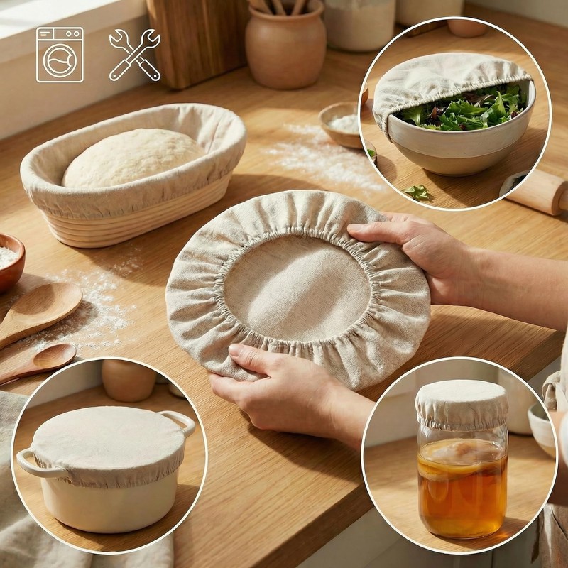 8 PCS Bread Proofing Basket Cloth Liner (3 Round & 3 Oval) & 2 Sourdough Star... gallery
