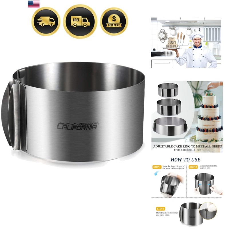 Cake Mold-Cake Ring-Adjustable Round Stainless Steel 6 to 12 Inch, 6 Inch Bak…