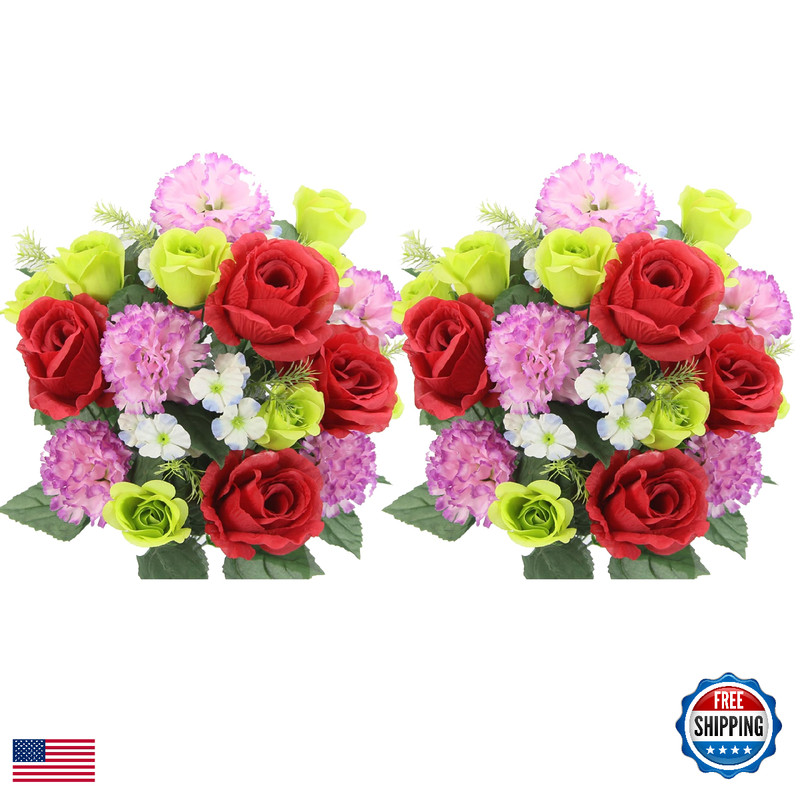 Admired By Nature 2 Pcs 24 Stem Artificial Flowers Roses Carnation Mixed Bush