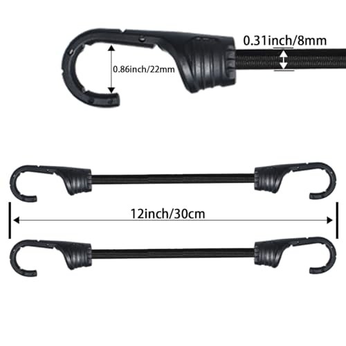 Bungee Cords with Hooks - Black Elastic Rope Straps - 12 Inch for Camping gallery