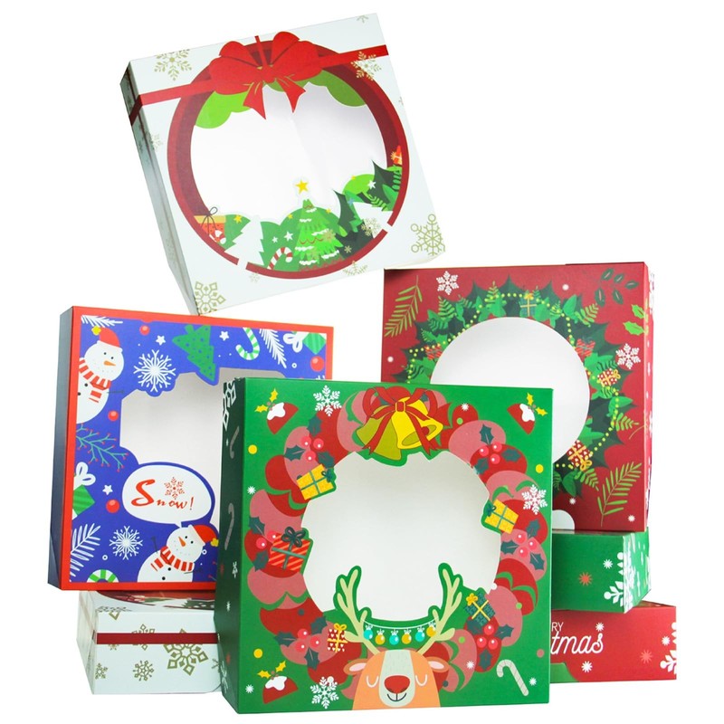 12 Pack Christmas Pie Boxes Window 10x10x2.5 Inch Cookie Donut Bakery Box
