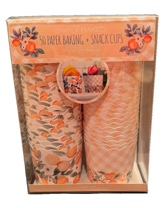 Cupcake Baking Cups 50 Ct Oranges Floral Heavy Paper Liners Muffin & Snack NIB