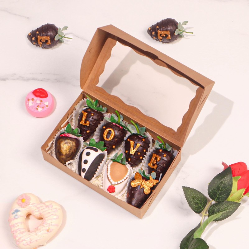 7x4.3x2 Inch White Cookie Boxes With Window Strawberry Macaron Truffle 100 PCS gallery