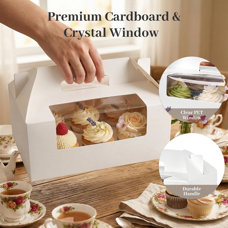 8 PCS White Cupcake Boxes 6Count Containers With Window 9.3x6x3.5 Inch gallery