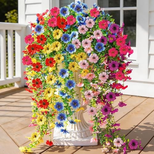6 Bundles Artificial Flowers for Spring Red Yellow Fuchsia Purple Pink Blue