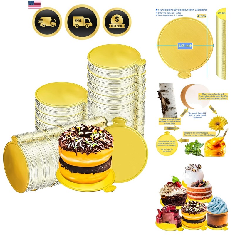 200 Pcs Round Golden Cardboard, 3.5 Inch Round Mini Cake Boards, Mousse Cake …