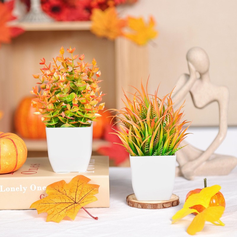 2 Pack Orange Mini Fake Plants Fall Decor 7 Inch gallery