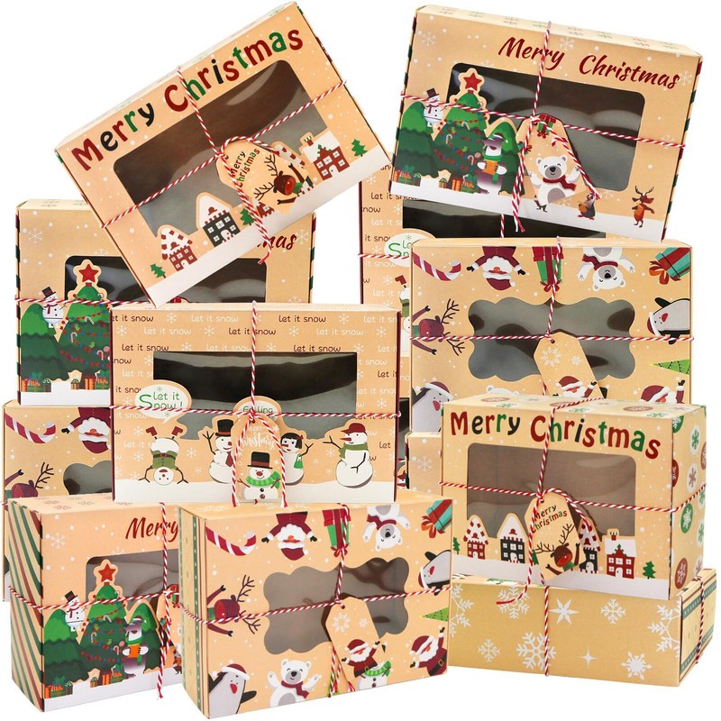 12 Pcs Christmas Cookie Boxes with Window and Lid Christmas Bakery Treat Boxe…