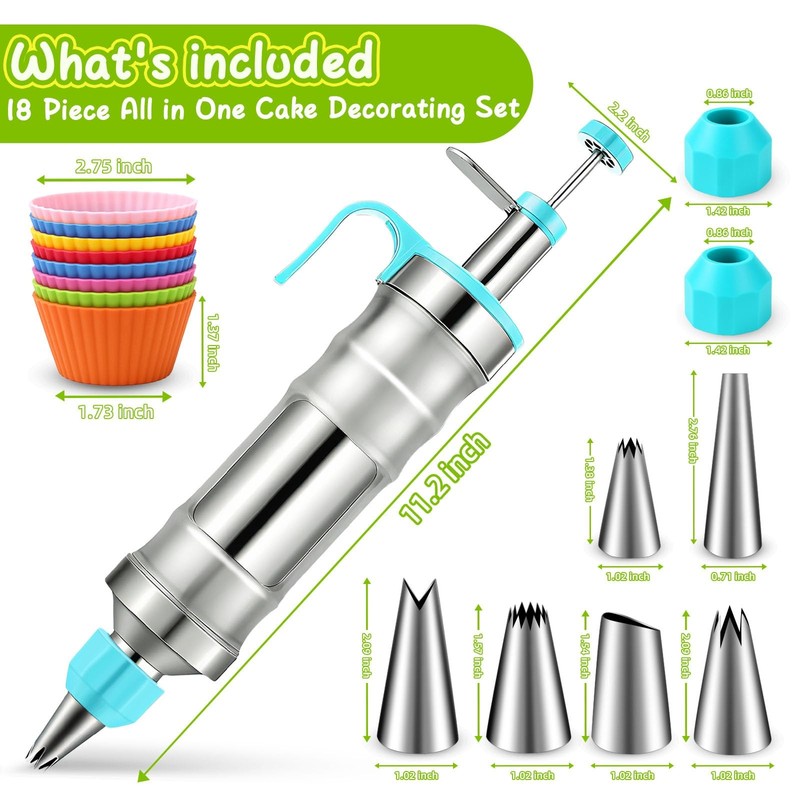 Dessert Decorating Syringe Set, Stainless Steel Frosting Piping Kit with 6 Pi... gallery