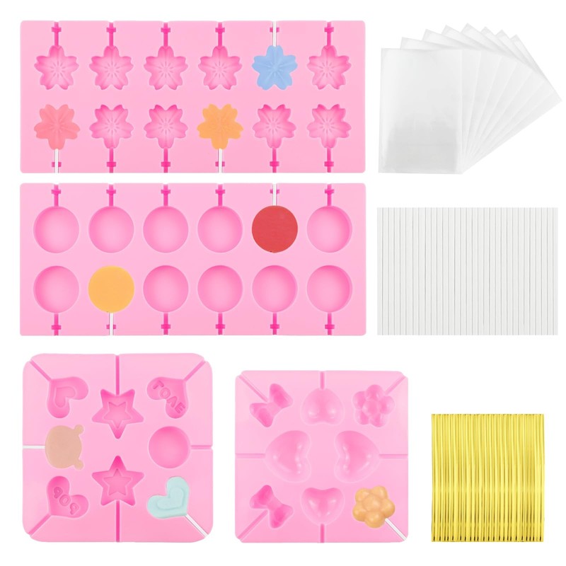 Silicone Lollipop Molds 4 PCS 8 & 12 Hole Flower Chocolate With 100 Sticks