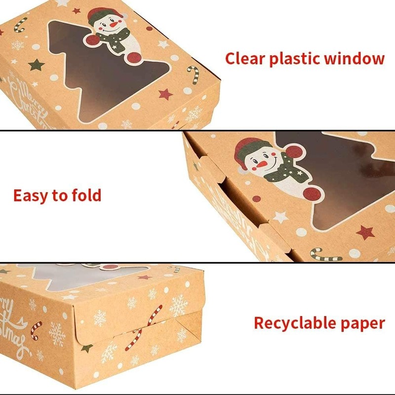 "Christmas Cookie Boxes,Kraft Treat Box with Window Ribbons for Bakery Candy Gif gallery