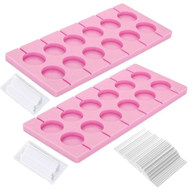V-fox 2Pcs 12-Capacity Round Chocolate Hard Candy Silicone Lollipop Molds wit…