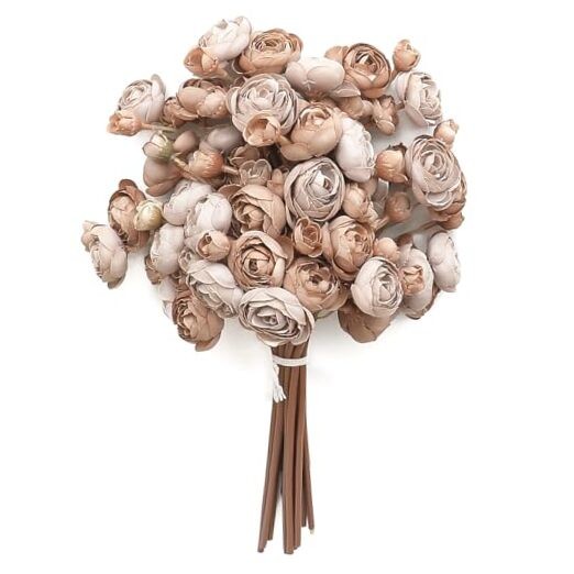 Ranunculus Artificial Flowers 18 Pcs Faux Silk Mini Ranunculus Taupe Brown gallery