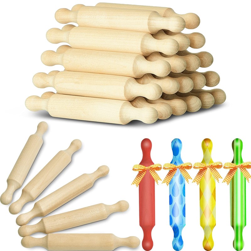 20 Pcs Wooden Mini Rolling Pin Long Kitchen Baking Small Dough Rolling Pin fo…