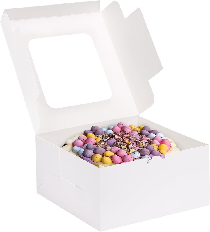 24pcs Cake Boxes, 10x10x5 Inches White Square Bakery Boxes with Window Cajas ... gallery