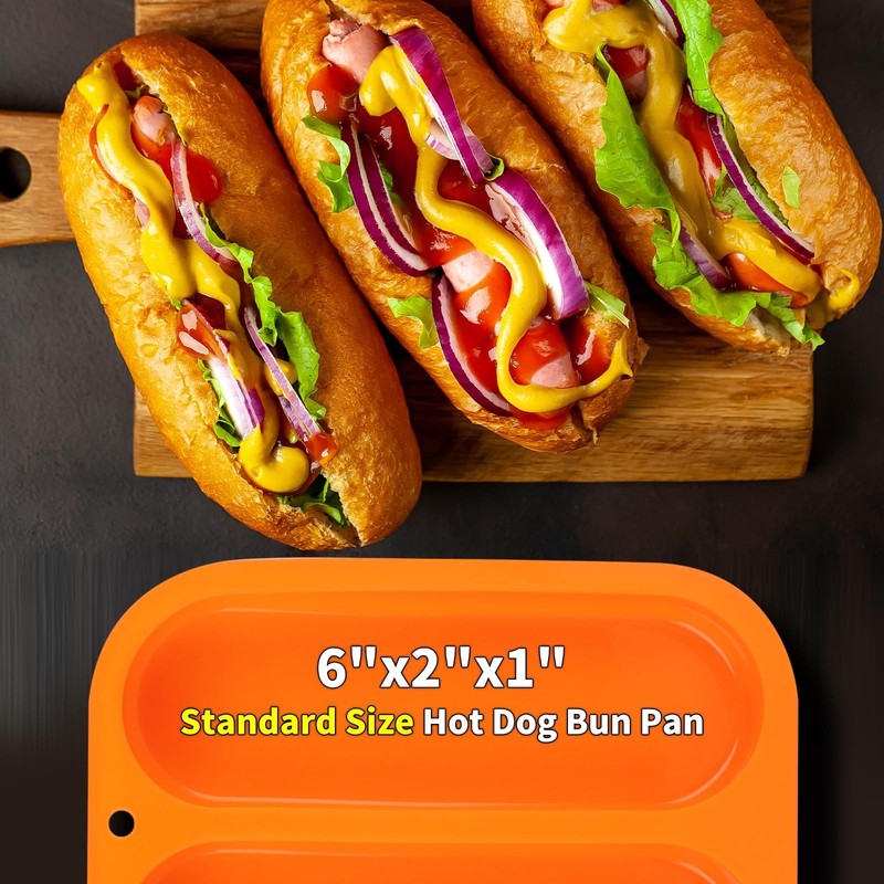 2 Pack 6 Inch Silicone Hot Dog Bun Pan Hotdog Bun Molds Nonstick Bread Forms gallery
